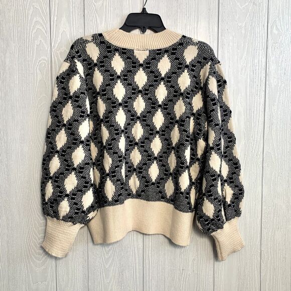 Bobeau Cream Black Diamond Puff Sleeve Sweater XL NWOT - Picture 4 of 5
